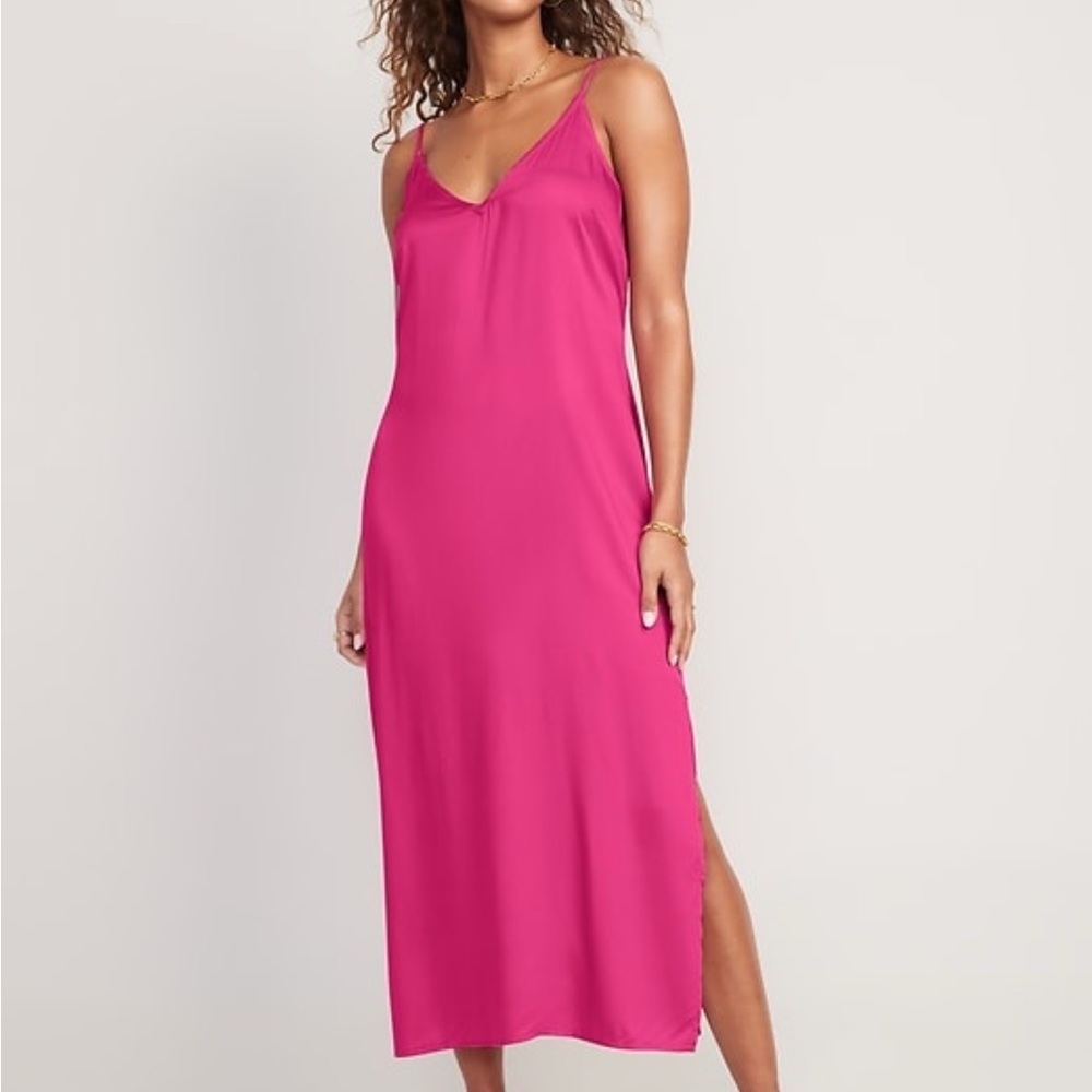 Satin Smocked Midi Slip Dress